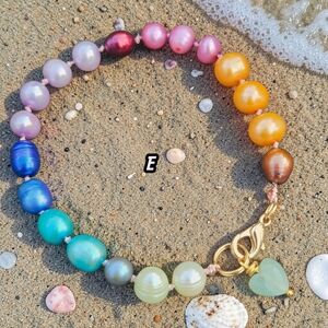Handknotted Freshwater Rainbow Multicolor Pearls With Amazonite Heart Charm NEW